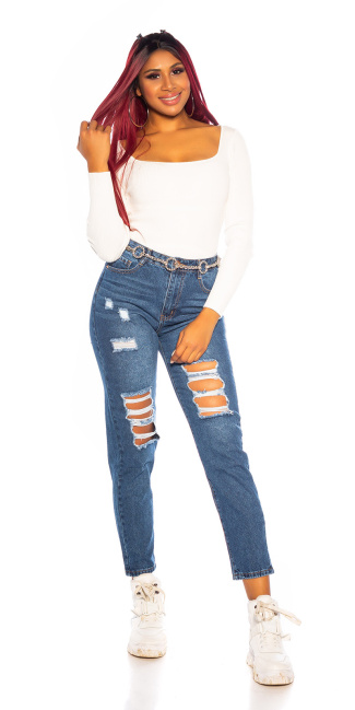 hoge taille jeans mom fit blauw